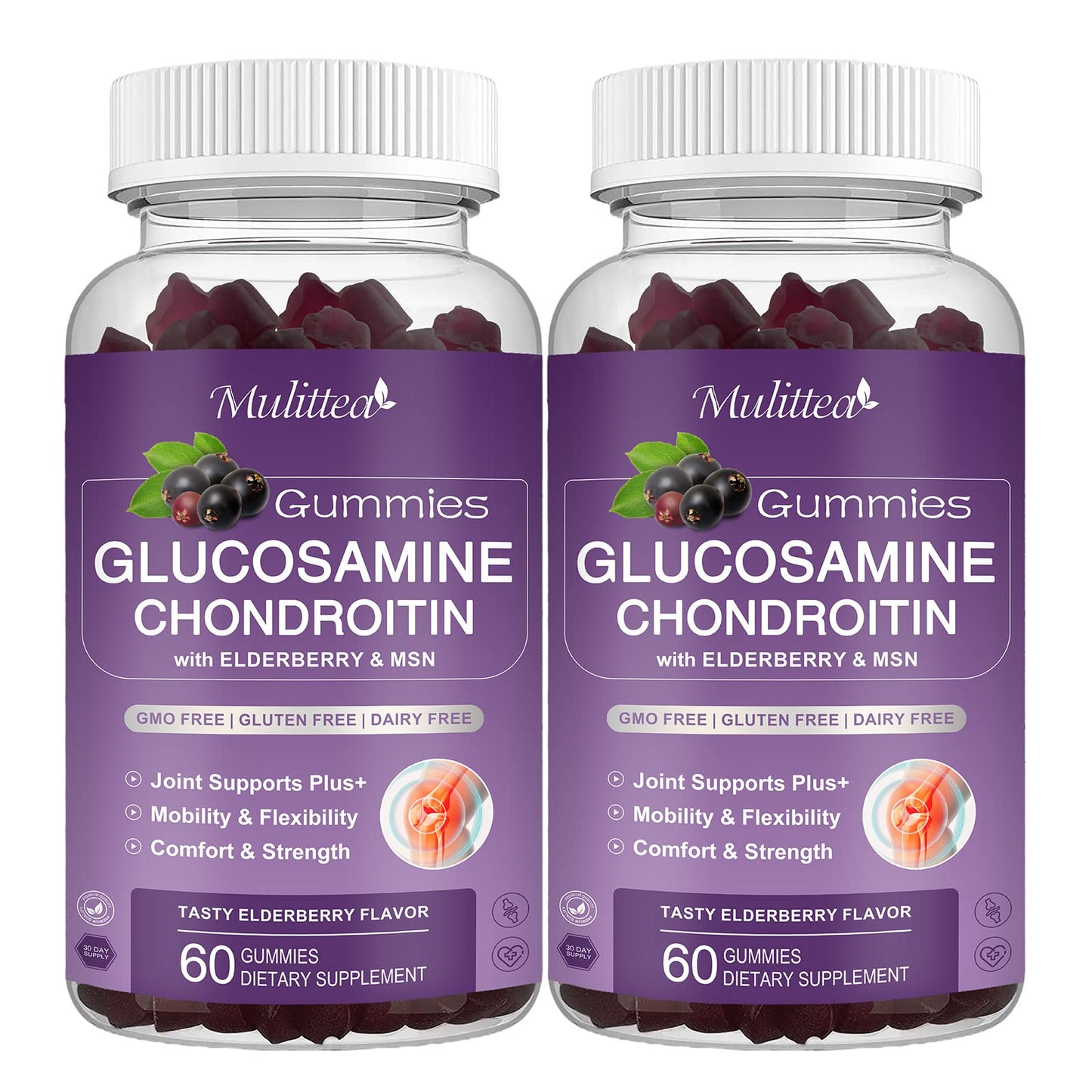 Mulittea Glucosamine Chondroitin Gummies - Extra Strength Joint Support Supplement with MSM & Elderberry for Natural Joint, Antioxidant Immune Support for Adults, Men & Women-(2 Pack) - dailyvitalstore