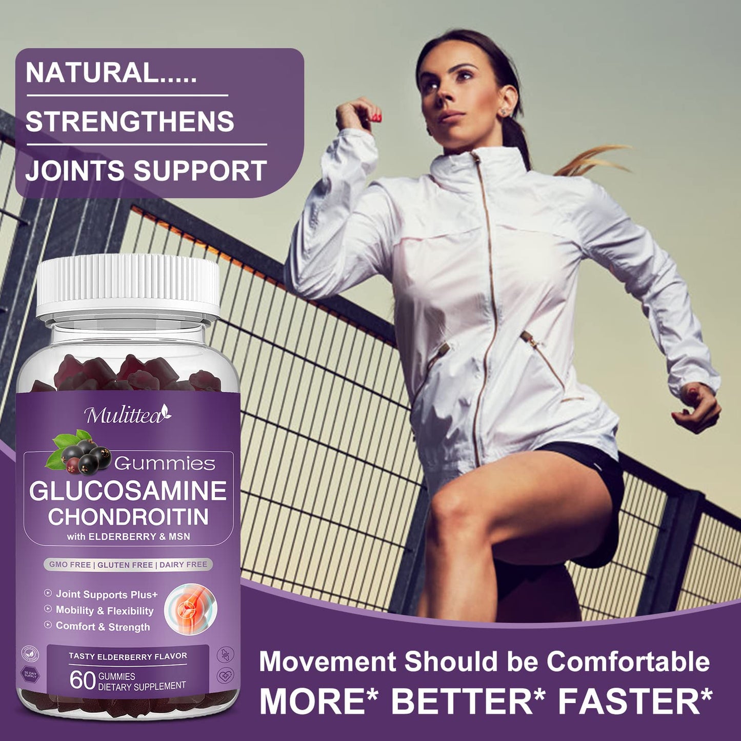 Mulittea Glucosamine Chondroitin Gummies - Extra Strength Joint Support Supplement with MSM & Elderberry for Natural Joint, Antioxidant Immune Support for Adults, Men & Women-(2 Pack) - dailyvitalstore