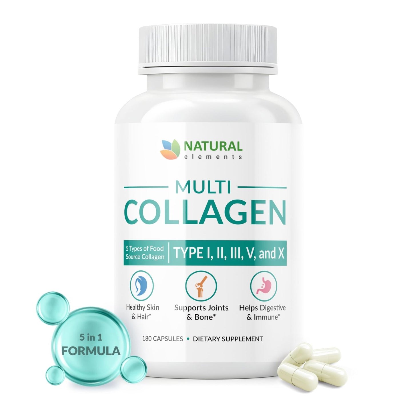 Multi Collagen 180 Protein Capsules - Type I, II, III, V, X Collagen Pills - Proprietary Blend of Eggshell, Chicken, Wild Fish & Grass-Fed - dailyvitalstore