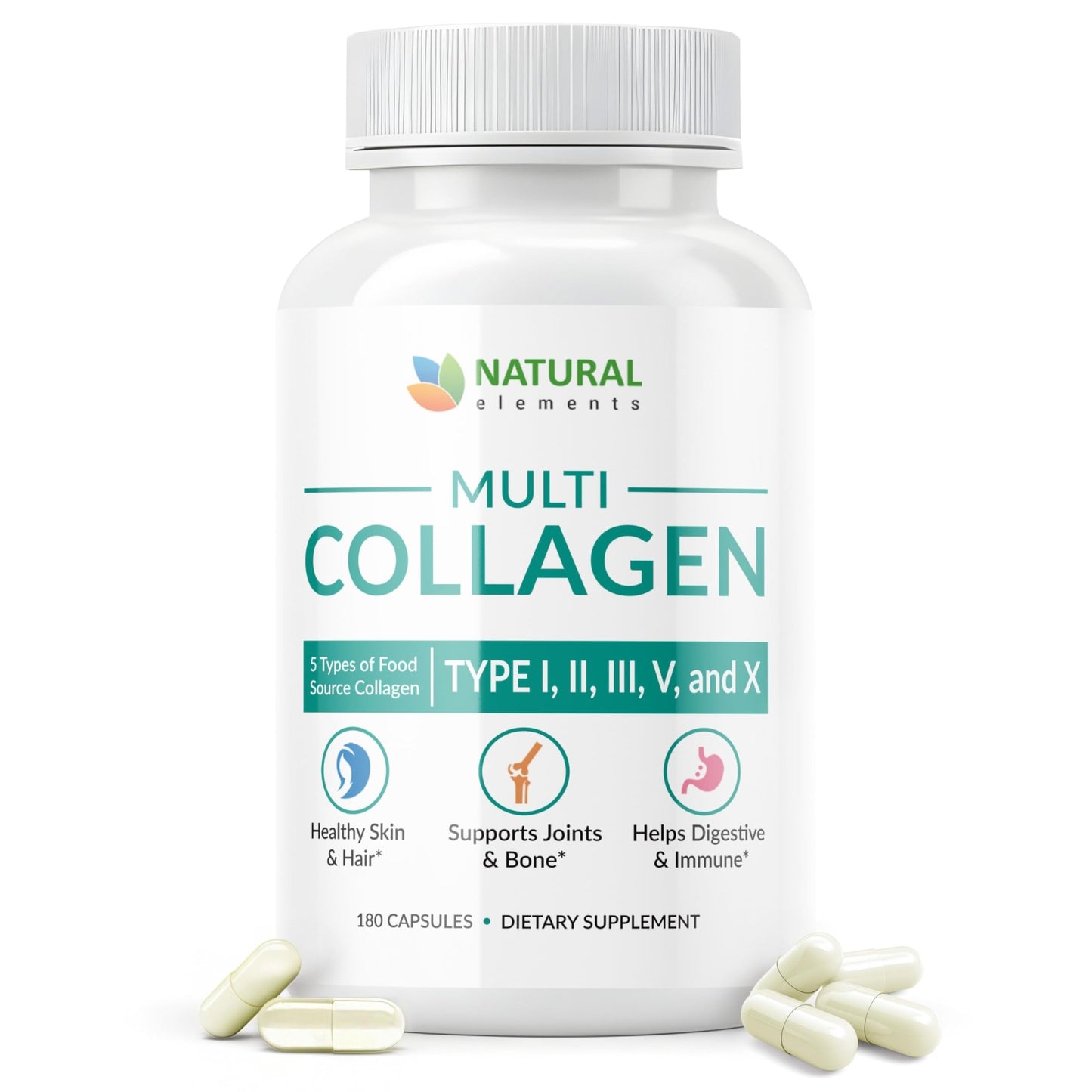 Multi Collagen 180 Protein Capsules - Type I, II, III, V, X Collagen Pills - Proprietary Blend of Eggshell, Chicken, Wild Fish & Grass-Fed - dailyvitalstore