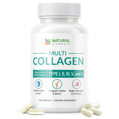 Multi Collagen 180 Protein Capsules - Type I, II, III, V, X Collagen Pills - Proprietary Blend of Eggshell, Chicken, Wild Fish & Grass-Fed - dailyvitalstore