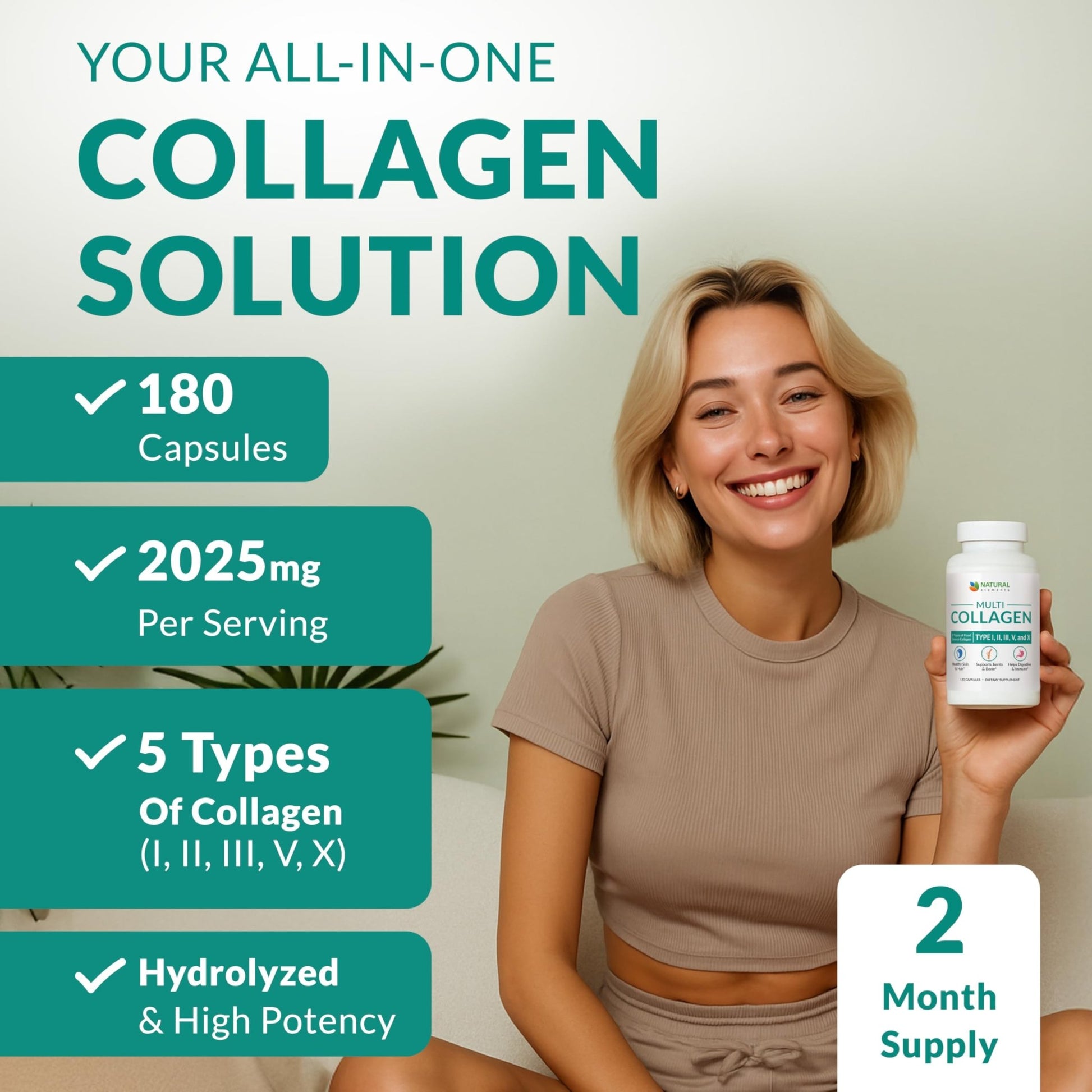 Multi Collagen 180 Protein Capsules - Type I, II, III, V, X Collagen Pills - Proprietary Blend of Eggshell, Chicken, Wild Fish & Grass-Fed - dailyvitalstore
