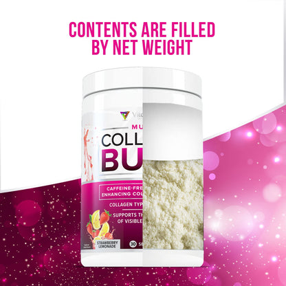 Multi Collagen Burn: Hydrolyzed Protein Peptides with Hyaluronic Acid, Vitamin C, SOD B Dimpless, Types I, II, III, V and X, Caffeine-Free Strawberry - dailyvitalstore