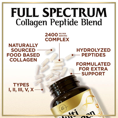 Multi Collagen Peptides for Women & Men - 2400mg per Serving - Best Hydrolyzed Collagen Complex with Type I, II, III, V, X - Hair, Skin, Nails & Joint Support Supplement - Bottled USA - 60 Capsules - dailyvitalstore