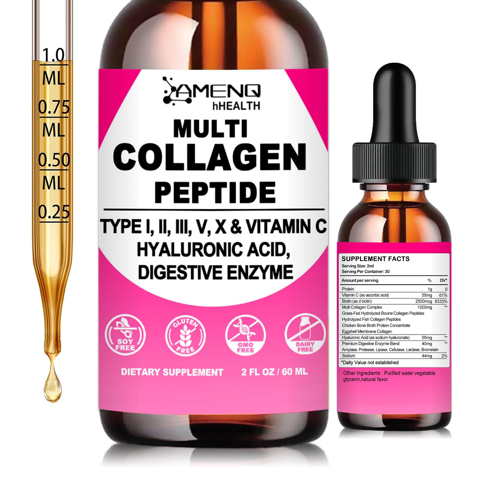 Multi Collagen Peptides Liquid Drops for Women & Men, Hydrolyzed Collagen Peptides Type - dailyvitalstore