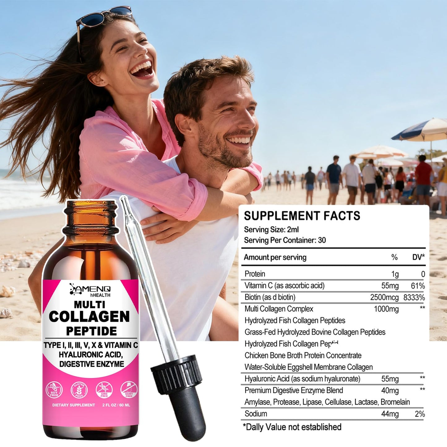 Multi Collagen Peptides Liquid Drops for Women & Men, Hydrolyzed Collagen Peptides Type - dailyvitalstore