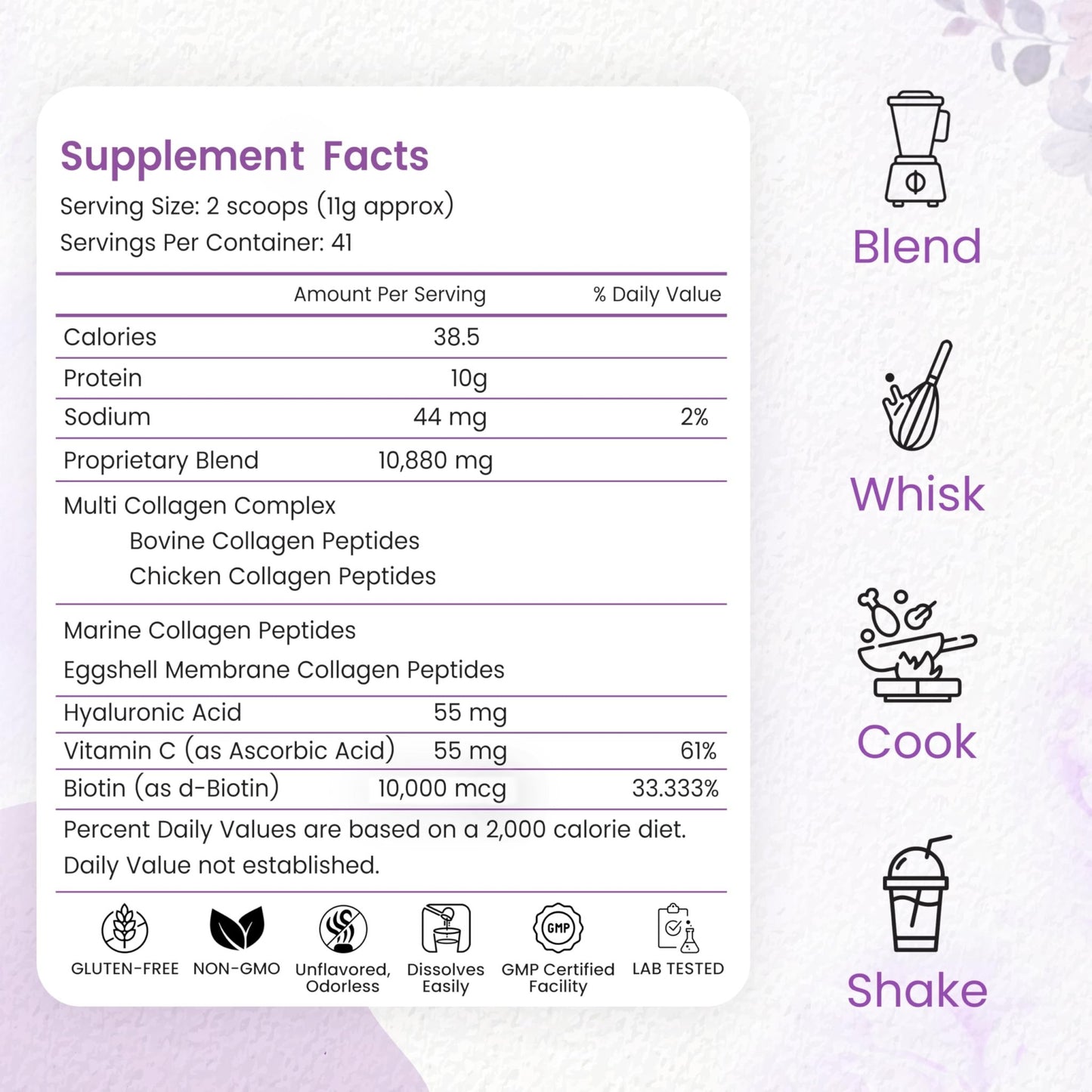 Multi Collagen Peptides Powder, 1 Pounds collagen powder- Type I,II,III,V,X with Biotin 10000mcg, Hyaluronic acid powder, Vitamin C - Unflavored Collagen Protein Powder - dailyvitalstore