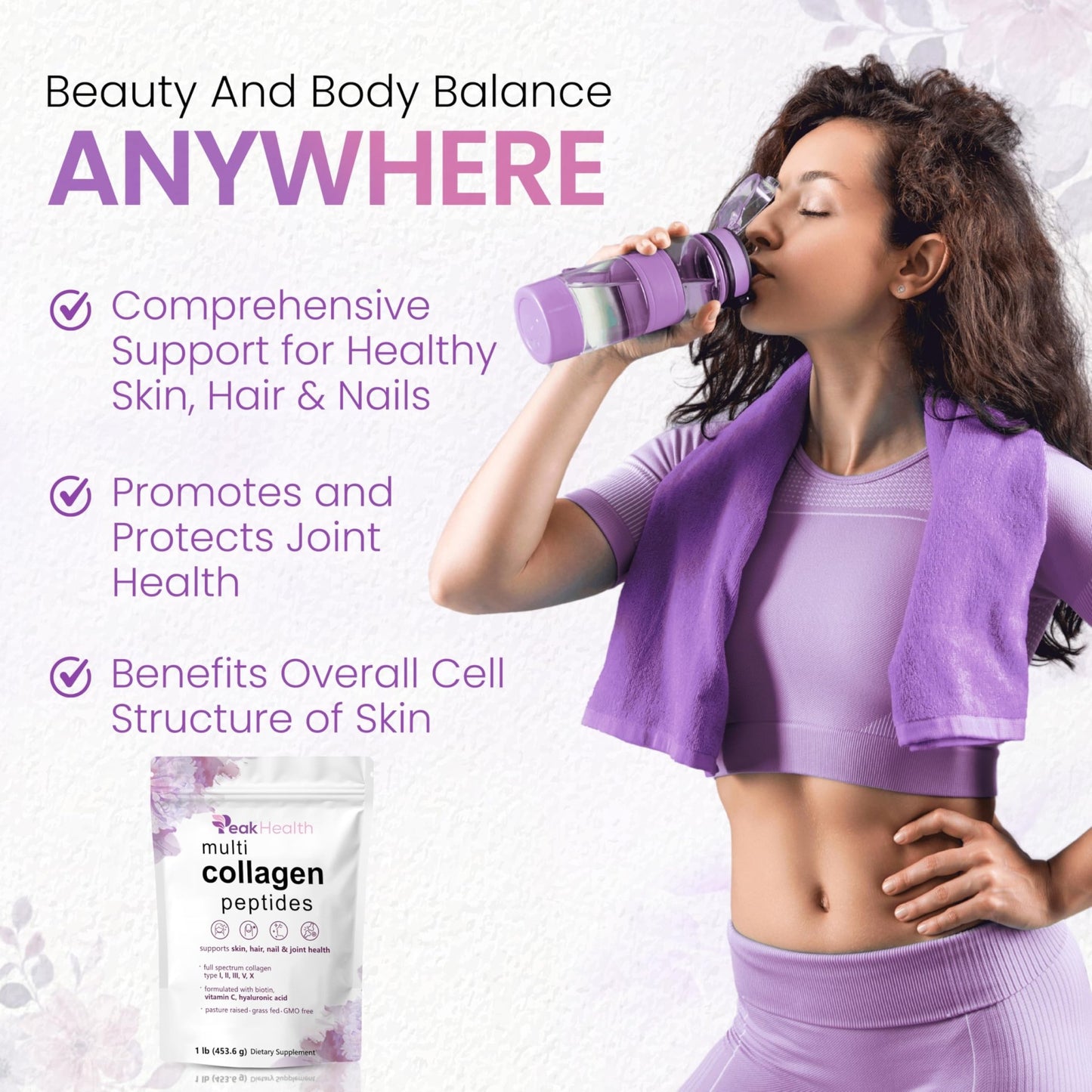 Multi Collagen Peptides Powder, 1 Pounds collagen powder- Type I,II,III,V,X with Biotin 10000mcg, Hyaluronic acid powder, Vitamin C - Unflavored Collagen Protein Powder - dailyvitalstore