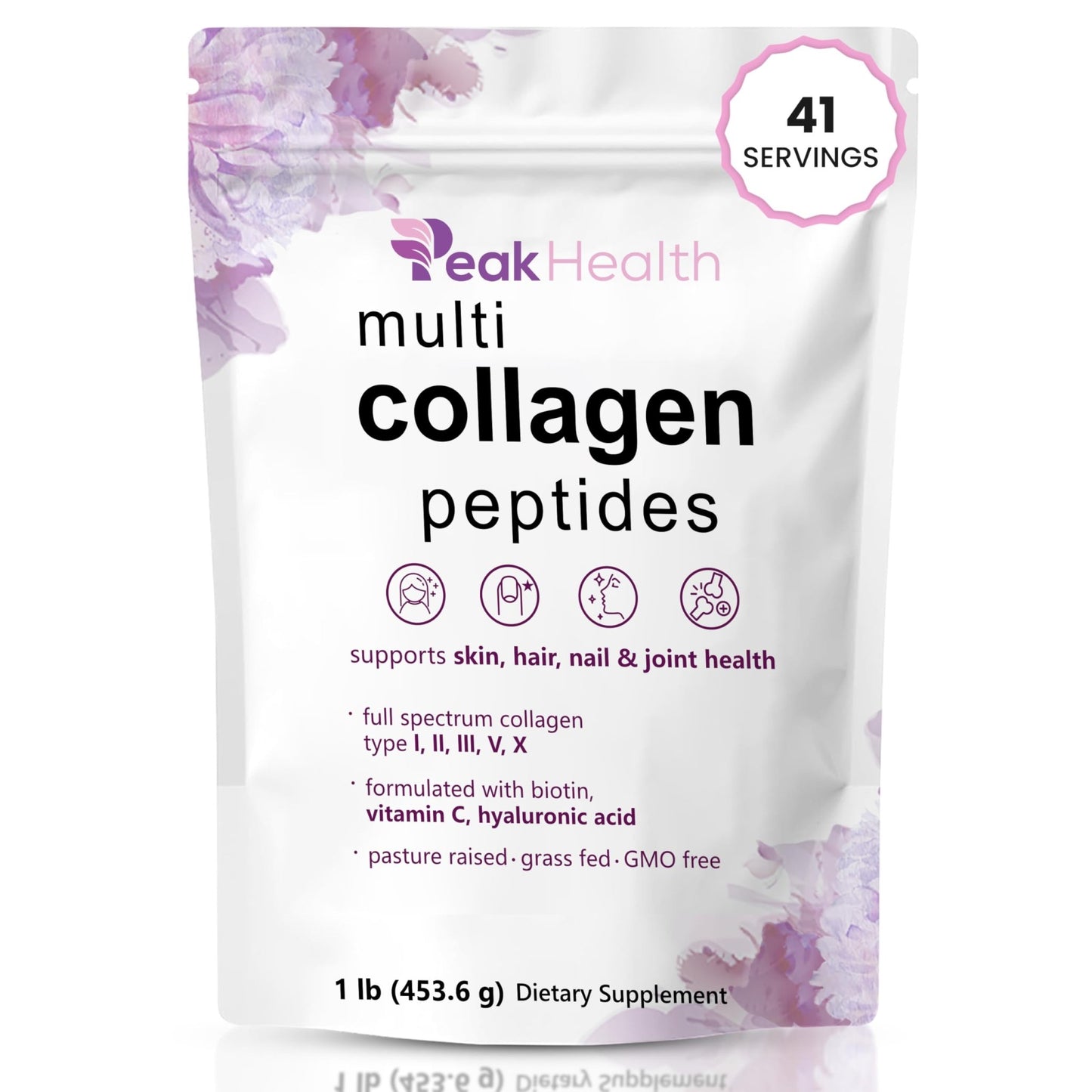 Multi Collagen Peptides Powder, 1 Pounds collagen powder- Type I,II,III,V,X with Biotin 10000mcg, Hyaluronic acid powder, Vitamin C - Unflavored Collagen Protein Powder - dailyvitalstore