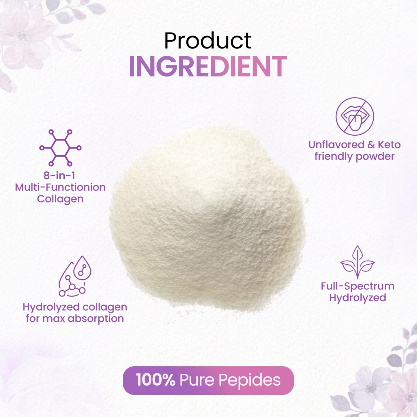 Multi Collagen Peptides Powder, 1 Pounds collagen powder- Type I,II,III,V,X with Biotin 10000mcg, Hyaluronic acid powder, Vitamin C - Unflavored Collagen Protein Powder - dailyvitalstore
