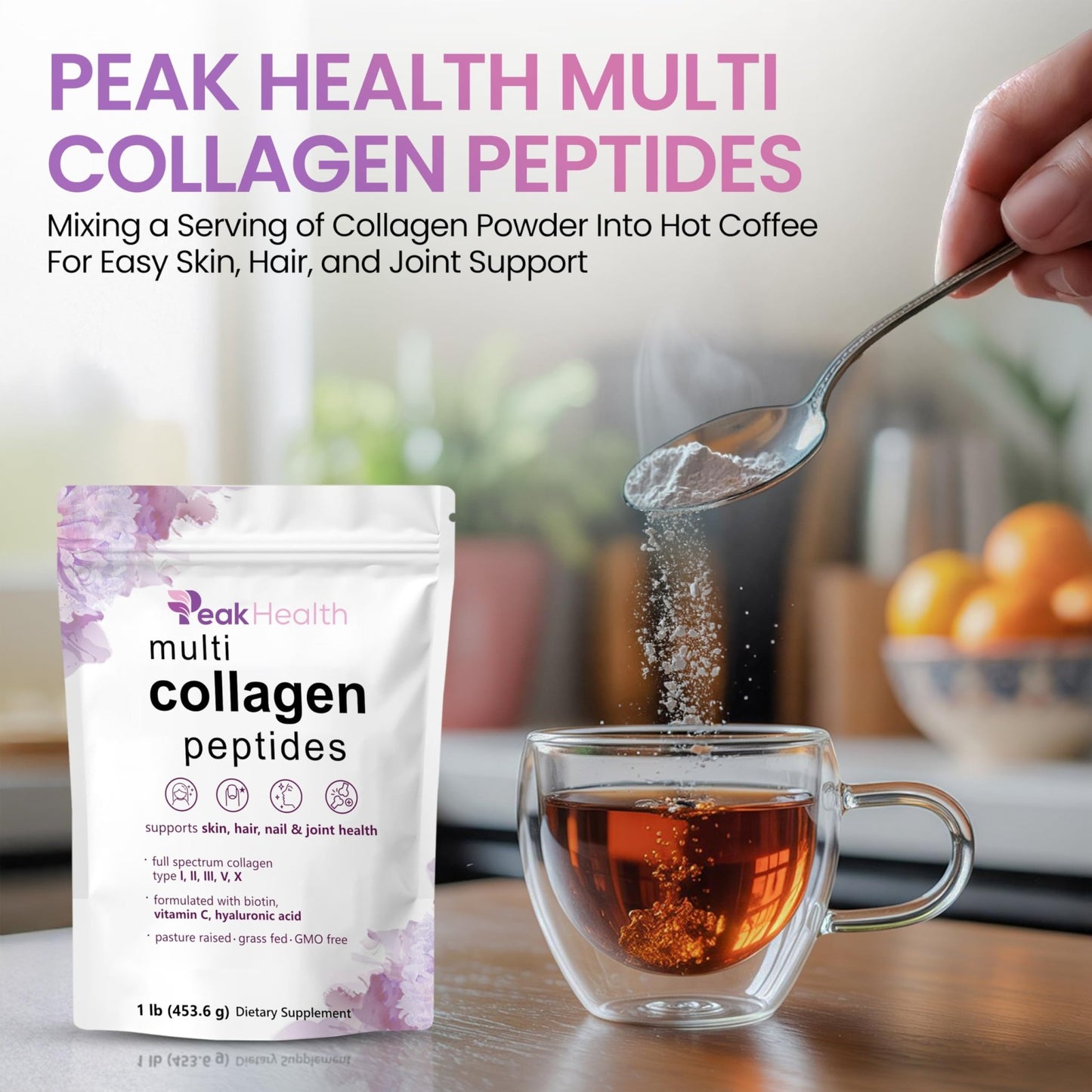 Multi Collagen Peptides Powder, 1 Pounds collagen powder- Type I,II,III,V,X with Biotin 10000mcg, Hyaluronic acid powder, Vitamin C - Unflavored Collagen Protein Powder - dailyvitalstore