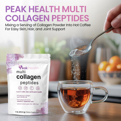 Multi Collagen Peptides Powder, 1 Pounds collagen powder- Type I,II,III,V,X with Biotin 10000mcg, Hyaluronic acid powder, Vitamin C - Unflavored Collagen Protein Powder - dailyvitalstore
