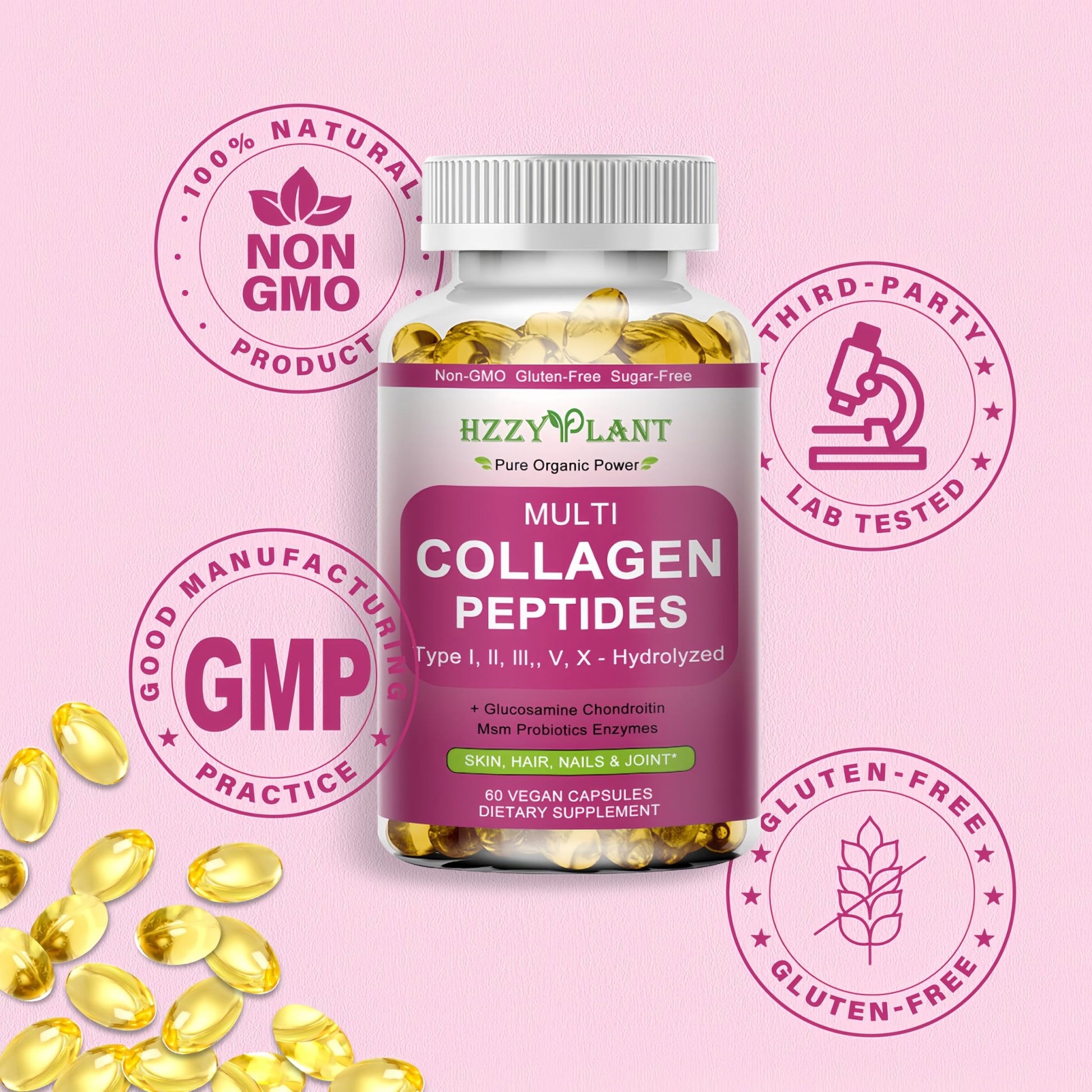 Multi Collagen Peptides Softgel - Type I, II, III, V, X - Hydrolyzed Collagen Peptides with Biotin Vitamin C Hyaluronic Acid for Women & Men, Supports Skin Hair Nail & Joint, Non-GMO, 60 Servings - dailyvitalstore