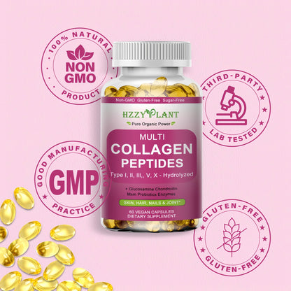 Multi Collagen Peptides Softgel - Type I, II, III, V, X - Hydrolyzed Collagen Peptides with Biotin Vitamin C Hyaluronic Acid for Women & Men, Supports Skin Hair Nail & Joint, Non-GMO, 60 Servings - dailyvitalstore