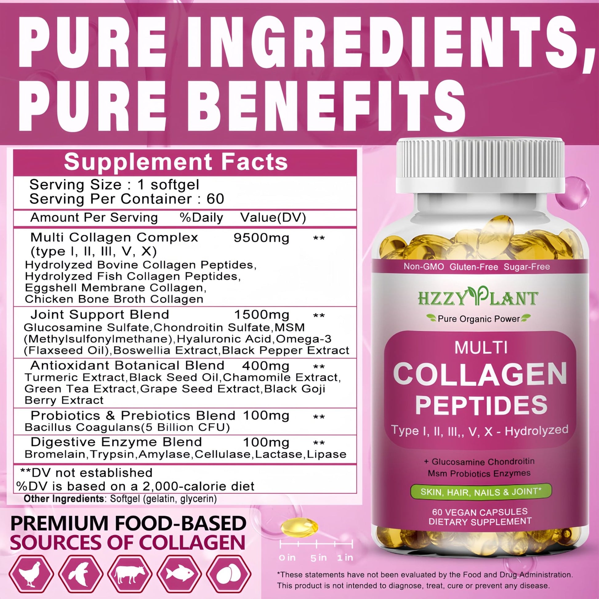 Multi Collagen Peptides Softgel - Type I, II, III, V, X - Hydrolyzed Collagen Peptides with Biotin Vitamin C Hyaluronic Acid for Women & Men, Supports Skin Hair Nail & Joint, Non-GMO, 60 Servings - dailyvitalstore