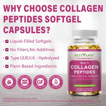 Multi Collagen Peptides Softgel - Type I, II, III, V, X - Hydrolyzed Collagen Peptides with Biotin Vitamin C Hyaluronic Acid for Women & Men, Supports Skin Hair Nail & Joint, Non-GMO, 60 Servings - dailyvitalstore