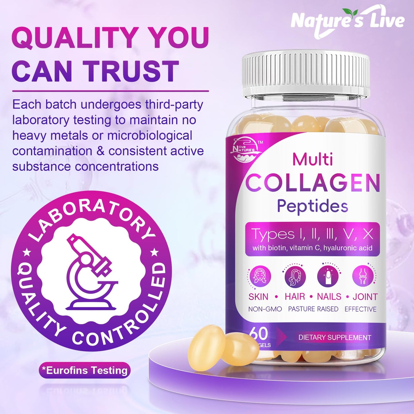 Multi Collagen Peptides Softgel - Type I, II, III, V, X - Hydrolyzed Collagen Peptides with Biotin, Vitamin C, Hyaluronic Acid, Supports Skin Hair Nail - dailyvitalstore