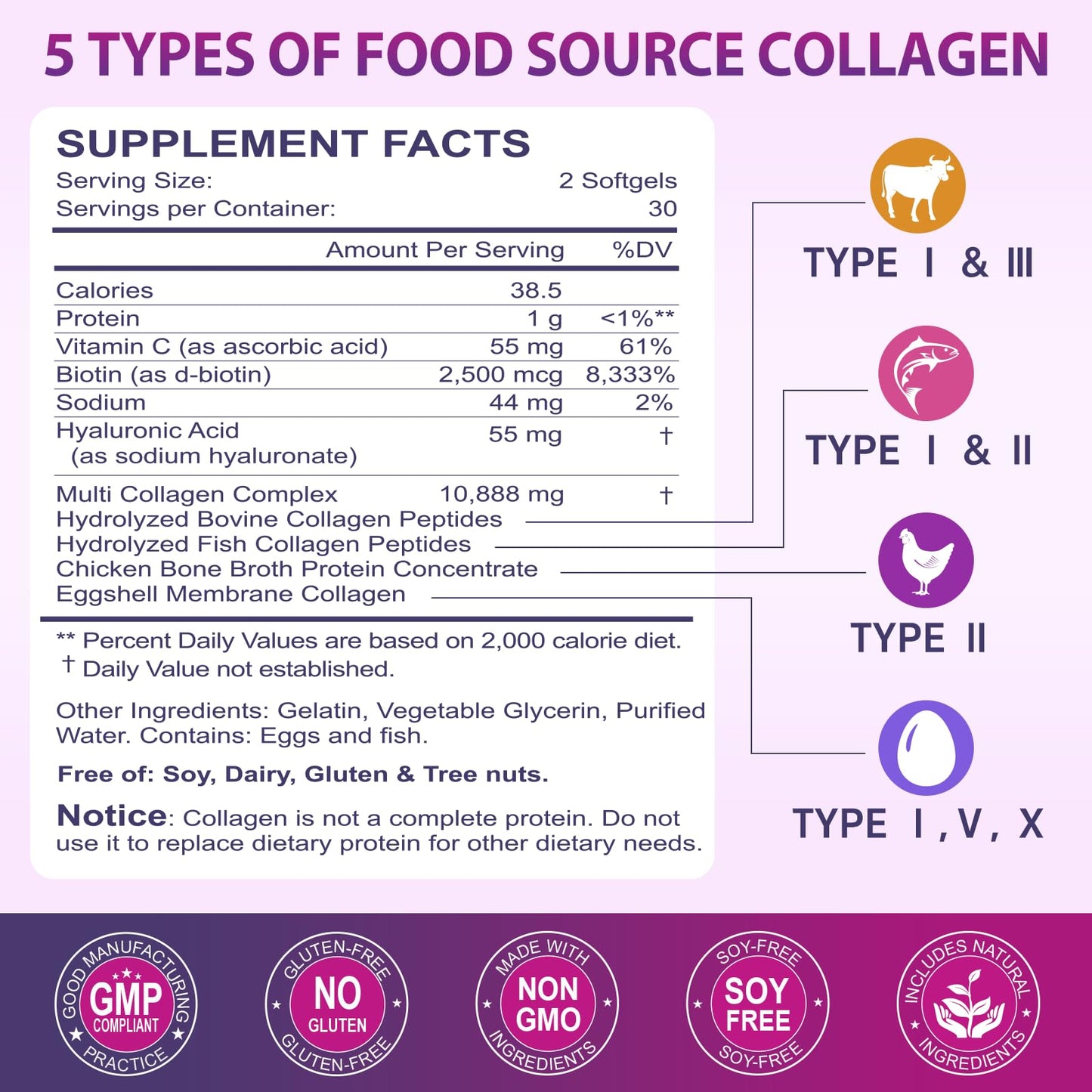 Multi Collagen Peptides Softgel - Type I, II, III, V, X - Hydrolyzed Collagen Peptides with Biotin, Vitamin C, Hyaluronic Acid, Supports Skin Hair Nail - dailyvitalstore
