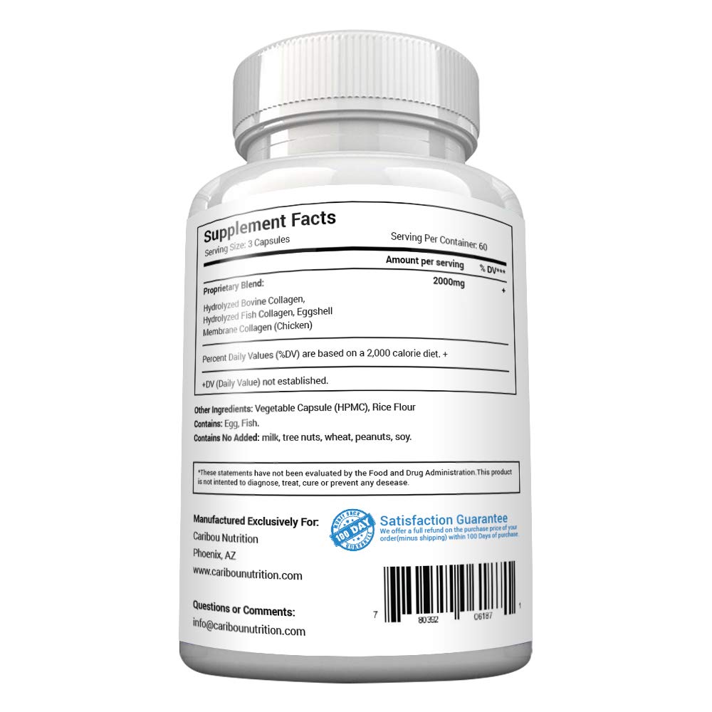Multi Collagen Pills - 180 Collagen Pills - Type I, II, III, V & X Collagen Capsules - Unique Blend of Collagen Peptides Capsules - Wild Fish, Eggshell, - dailyvitalstore