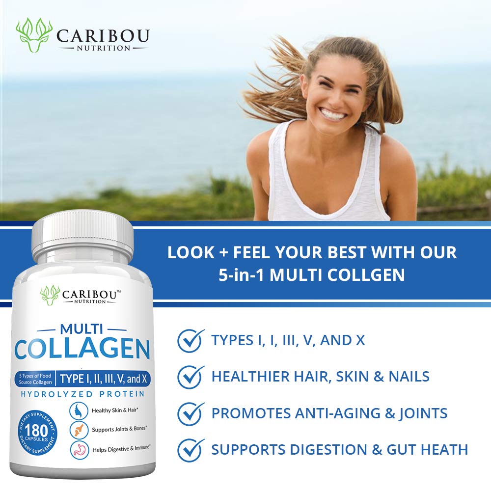Multi Collagen Pills - 180 Collagen Pills - Type I, II, III, V & X Collagen Capsules - Unique Blend of Collagen Peptides Capsules - Wild Fish, Eggshell, - dailyvitalstore
