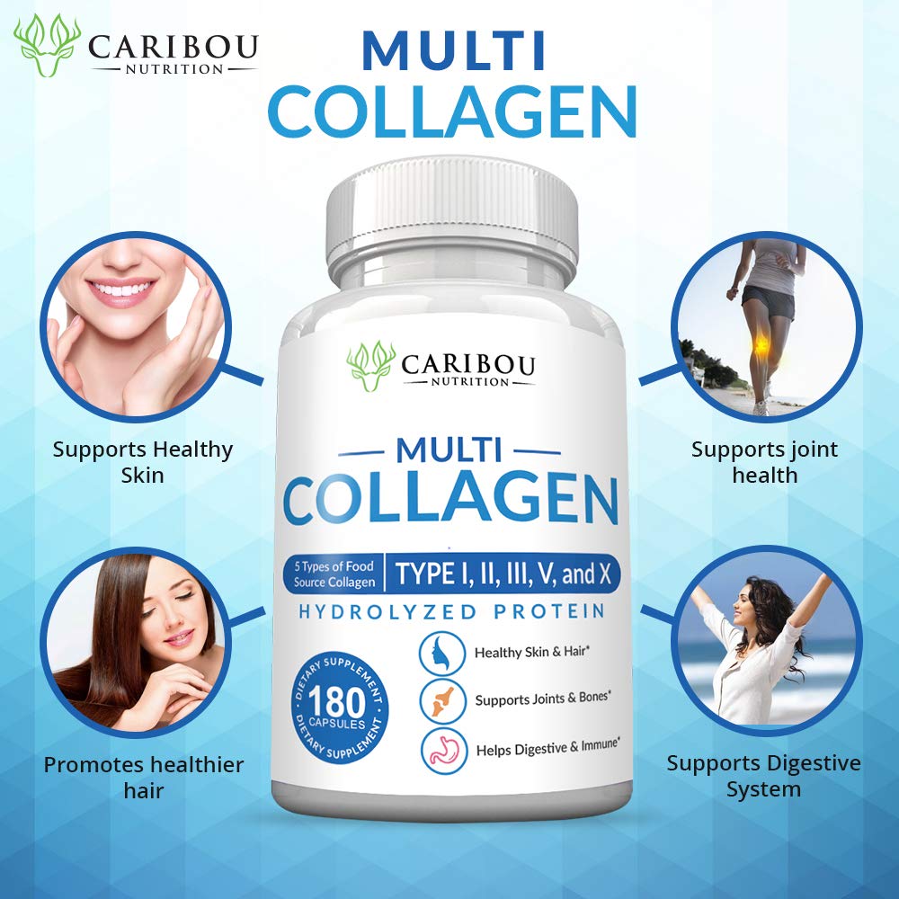Multi Collagen Pills - 180 Collagen Pills - Type I, II, III, V & X Collagen Capsules - Unique Blend of Collagen Peptides Capsules - Wild Fish, Eggshell, - dailyvitalstore