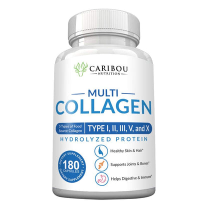 Multi Collagen Pills - 180 Collagen Pills - Type I, II, III, V & X Collagen Capsules - Unique Blend of Collagen Peptides Capsules - Wild Fish, Eggshell, - dailyvitalstore