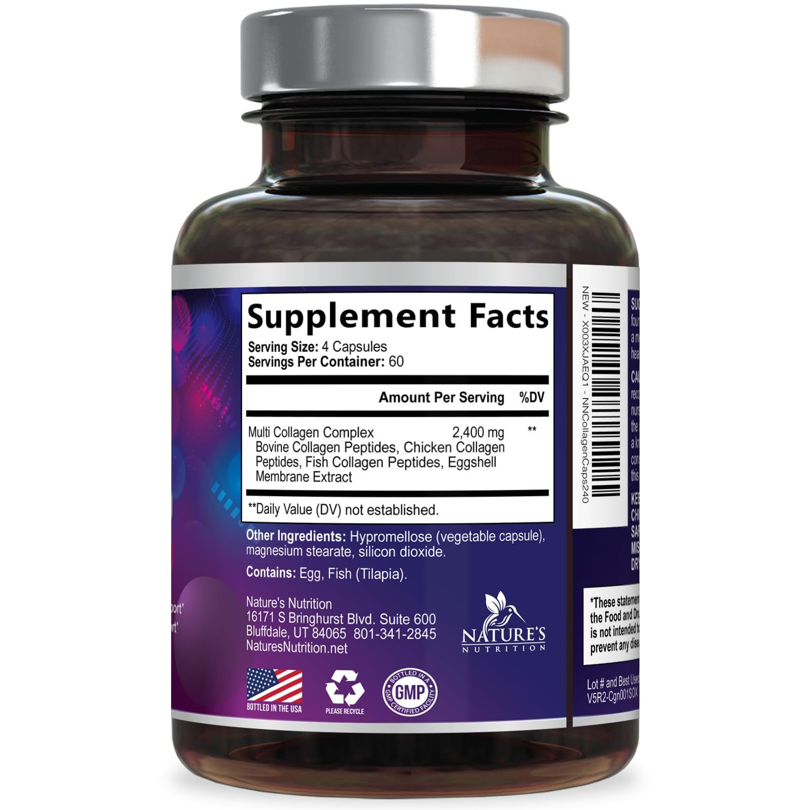 Multi Collagen Pills - Multi Collagen Complex 2400 mg Per Serving - Types I, II, III, V, X - Hydrolyzed Collagen Peptides Supplement - Hair, Skin & Nail Support - dailyvitalstore