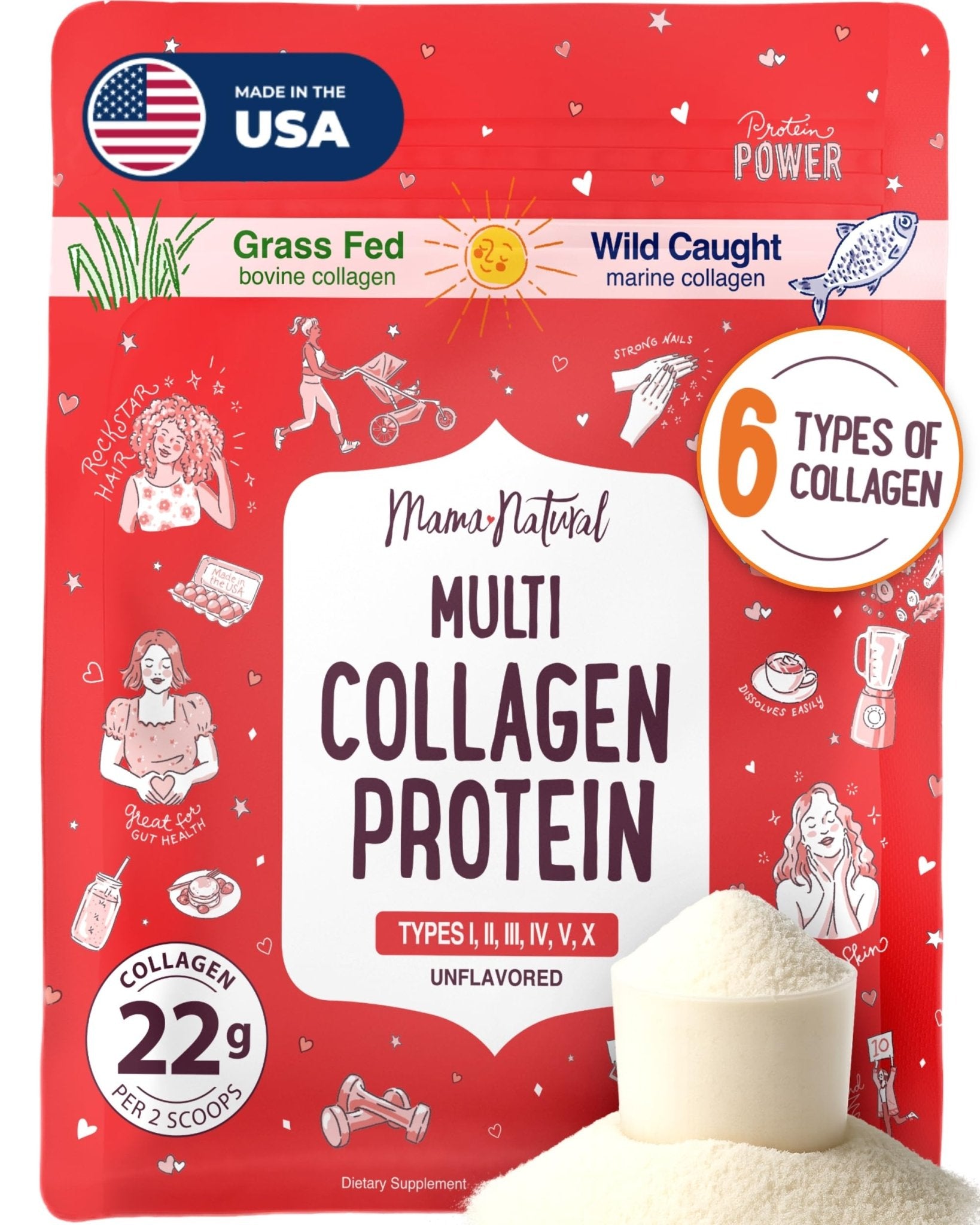 Multi Collagen Protein Powder Type I II III IV V X - Unflavored & Hydrolyzed 16Oz Pure Collagen Peptides Powder - Grass Fed Beef, Wild Fish Marine - dailyvitalstore