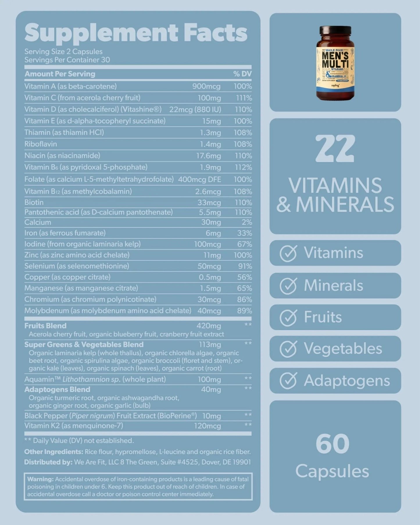Multivitamin for Men - Daily Men’s Multivitamin - Methylated B Complex with Whole Food Ingredients, Vitamin B12, Folate - dailyvitalstore