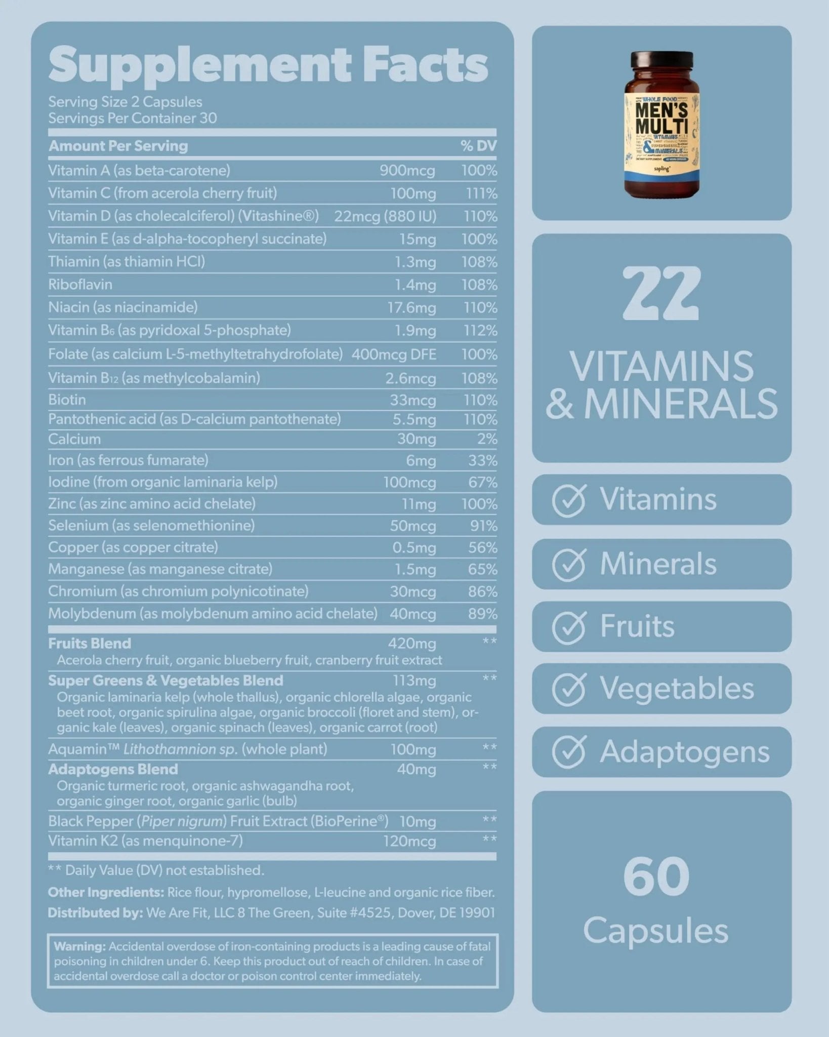 Multivitamin for Men - Daily Men’s Multivitamin - Methylated B Complex with Whole Food Ingredients, Vitamin B12, Folate - dailyvitalstore