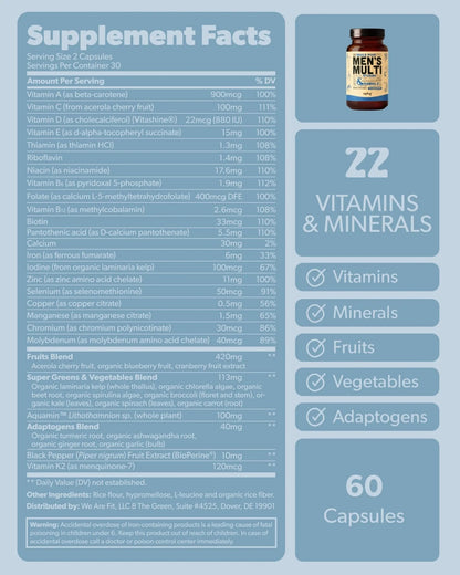 Multivitamin for Men - Daily Men’s Multivitamin - Methylated B Complex with Whole Food Ingredients, Vitamin B12, Folate - dailyvitalstore