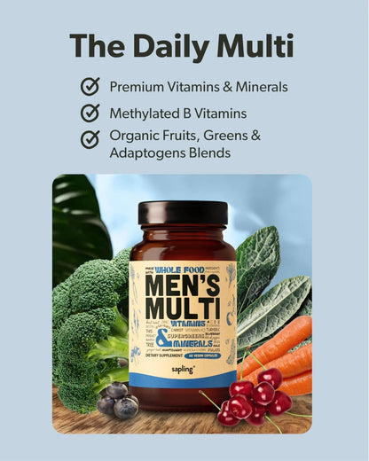 Multivitamin for Men - Daily Men’s Multivitamin - Methylated B Complex with Whole Food Ingredients, Vitamin B12, Folate - dailyvitalstore