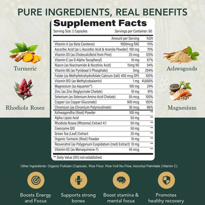 Multivitamin for Men with Vitamin D, K2, Zinc, Vitamin B12, A, E, B6, Calcium – Immune Health & Energy Support Daily Mens Multivitamins - dailyvitalstore