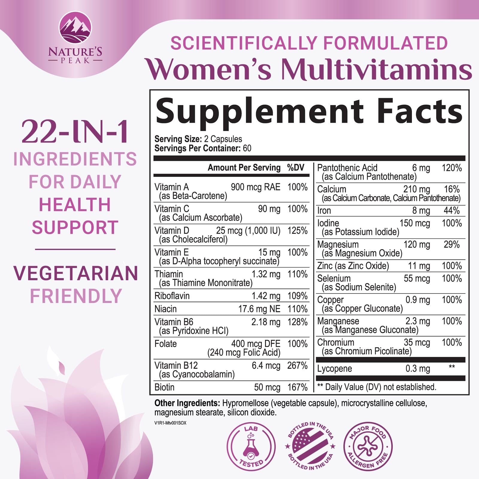 Multivitamin for Women - Complete Daily Womens Multivitamins with Calcium, Folate, Vitamin A, C, D, E & B Vitamins, Zinc and Iron - Multi Vitamins for Bone, Energy & Immune Support - 120 Capsules - dailyvitalstore