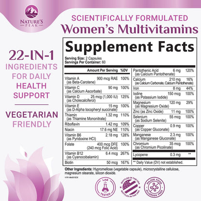 Multivitamin for Women - Complete Daily Womens Multivitamins with Calcium, Folate, Vitamin A, C, D, E & B Vitamins, Zinc and Iron - Multi Vitamins for Bone, Energy & Immune Support - 120 Capsules - dailyvitalstore