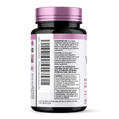 Multivitamin for Women - Complete Daily Womens Multivitamins with Calcium, Folate, Vitamin A, C, D, E & B Vitamins, Zinc and Iron - Multi Vitamins for Bone, Energy & Immune Support - 120 Capsules - dailyvitalstore
