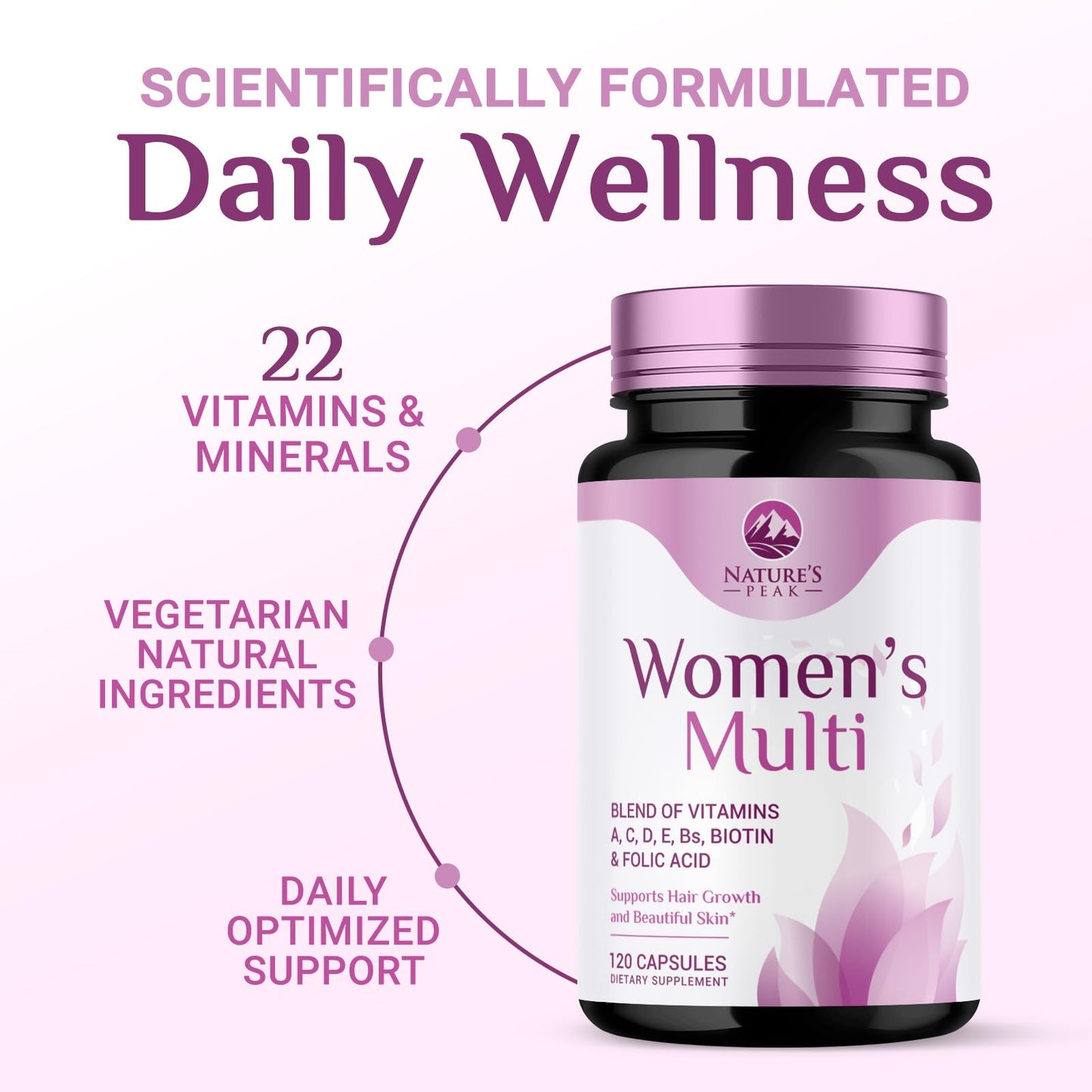Multivitamin for Women - Complete Daily Womens Multivitamins with Calcium, Folate, Vitamin A, C, D, E & B Vitamins, Zinc and Iron - Multi Vitamins for Bone, Energy & Immune Support - 120 Capsules - dailyvitalstore