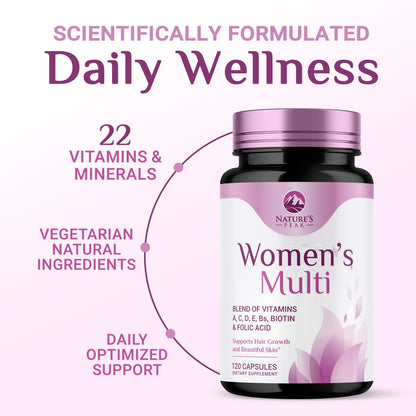 Multivitamin for Women - Complete Daily Womens Multivitamins with Calcium, Folate, Vitamin A, C, D, E & B Vitamins, Zinc and Iron - Multi Vitamins for Bone, Energy & Immune Support - 120 Capsules - dailyvitalstore