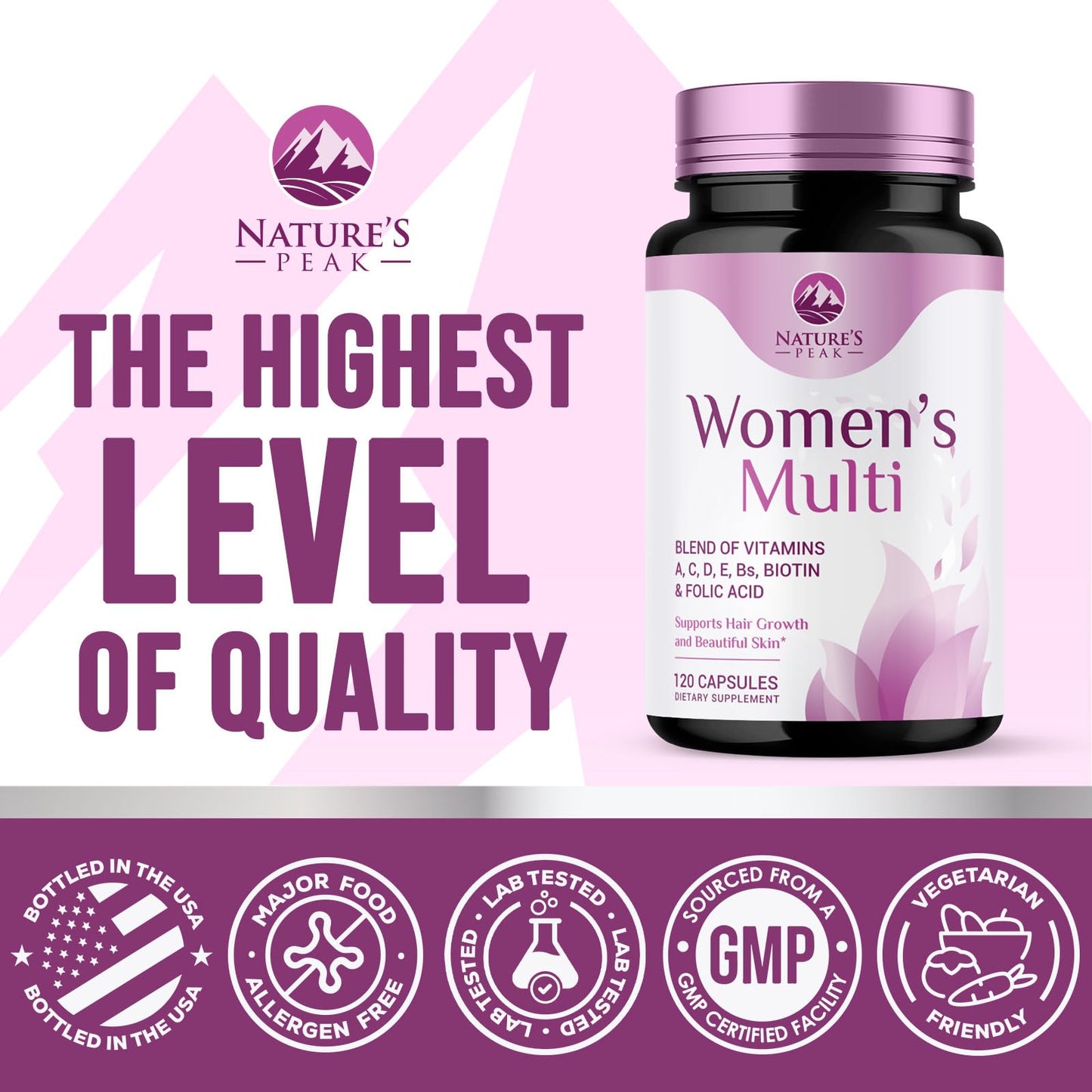 Multivitamin for Women - Complete Daily Womens Multivitamins with Calcium, Folate, Vitamin A, C, D, E & B Vitamins, Zinc and Iron - Multi Vitamins for Bone, Energy & Immune Support - 120 Capsules - dailyvitalstore