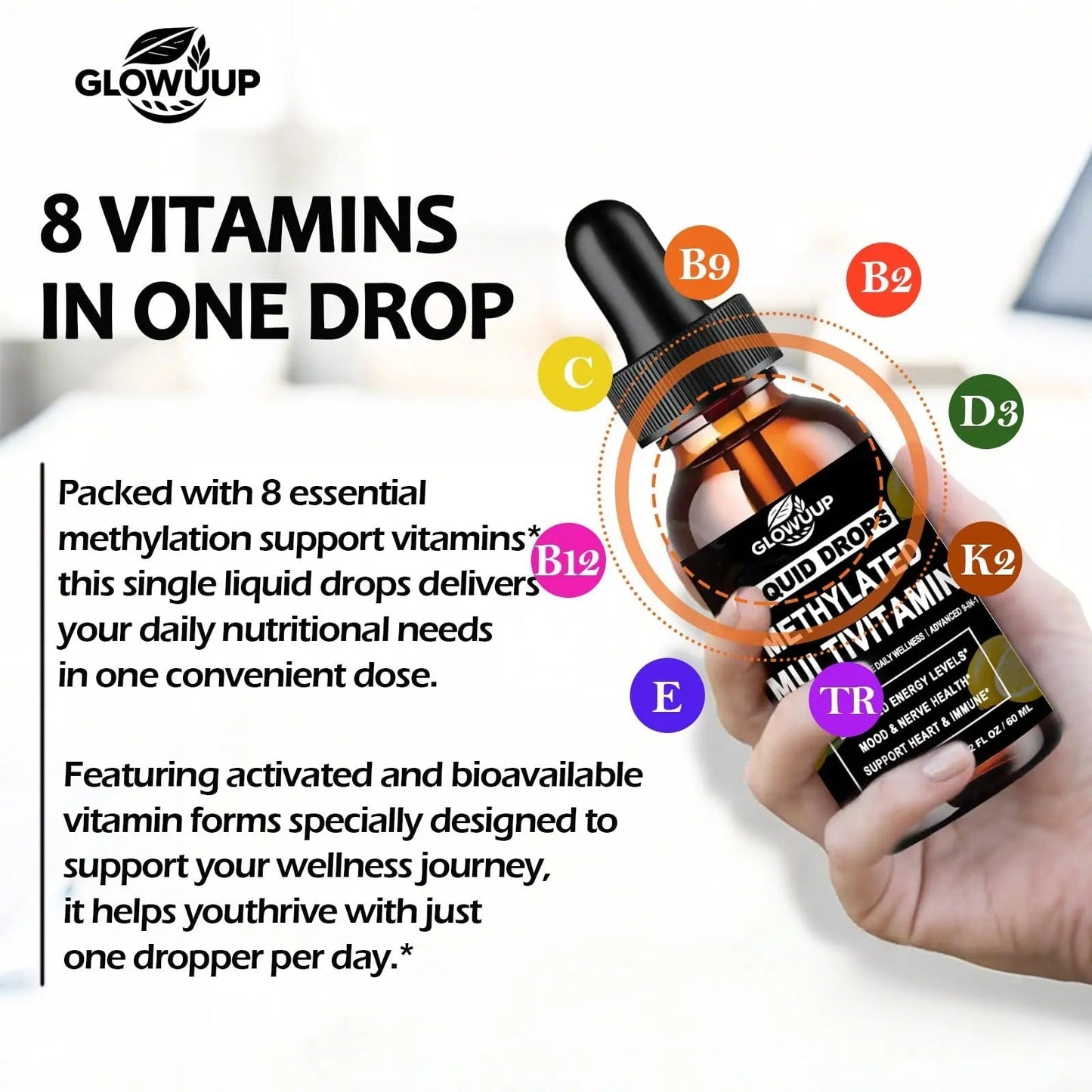Multivitamin for Women & Men, Methylated Multivitamins & Multiminerals liquid Drops with Methylfolate B12 B2 Vitamin C E D3 K2 - dailyvitalstore