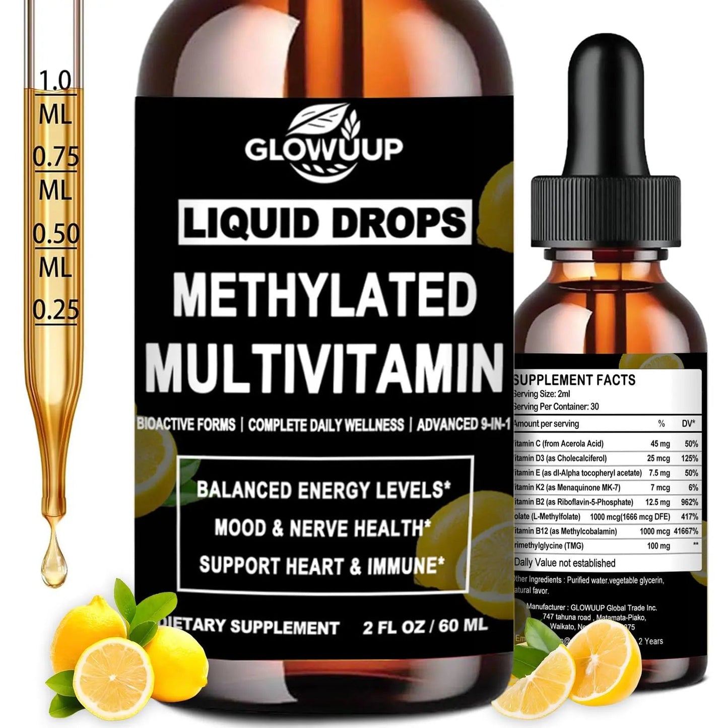 Multivitamin for Women & Men, Methylated Multivitamins & Multiminerals liquid Drops with Methylfolate B12 B2 Vitamin C E D3 K2 - dailyvitalstore