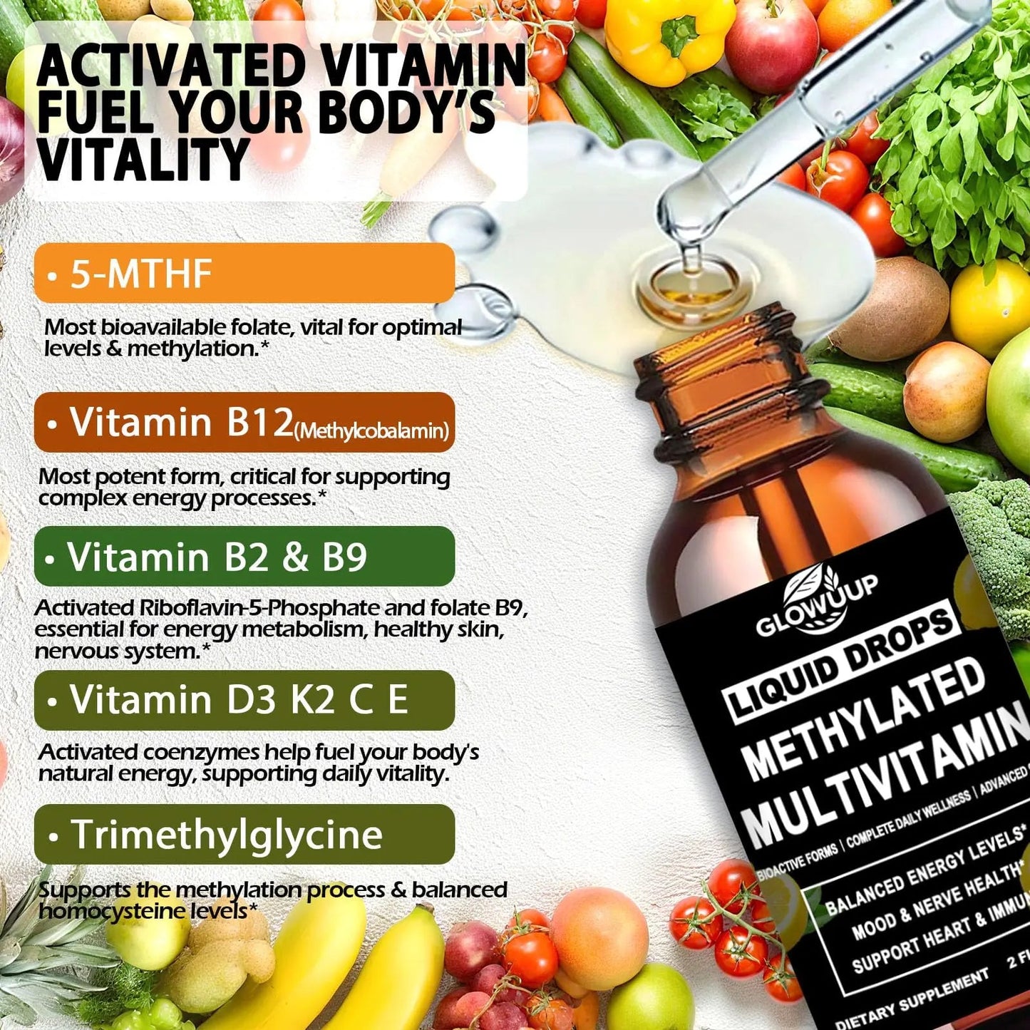 Multivitamin for Women & Men, Methylated Multivitamins & Multiminerals liquid Drops with Methylfolate B12 B2 Vitamin C E D3 K2 - dailyvitalstore