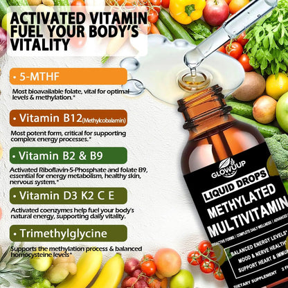 Multivitamin for Women & Men, Methylated Multivitamins & Multiminerals liquid Drops with Methylfolate B12 B2 Vitamin C E D3 K2 - dailyvitalstore