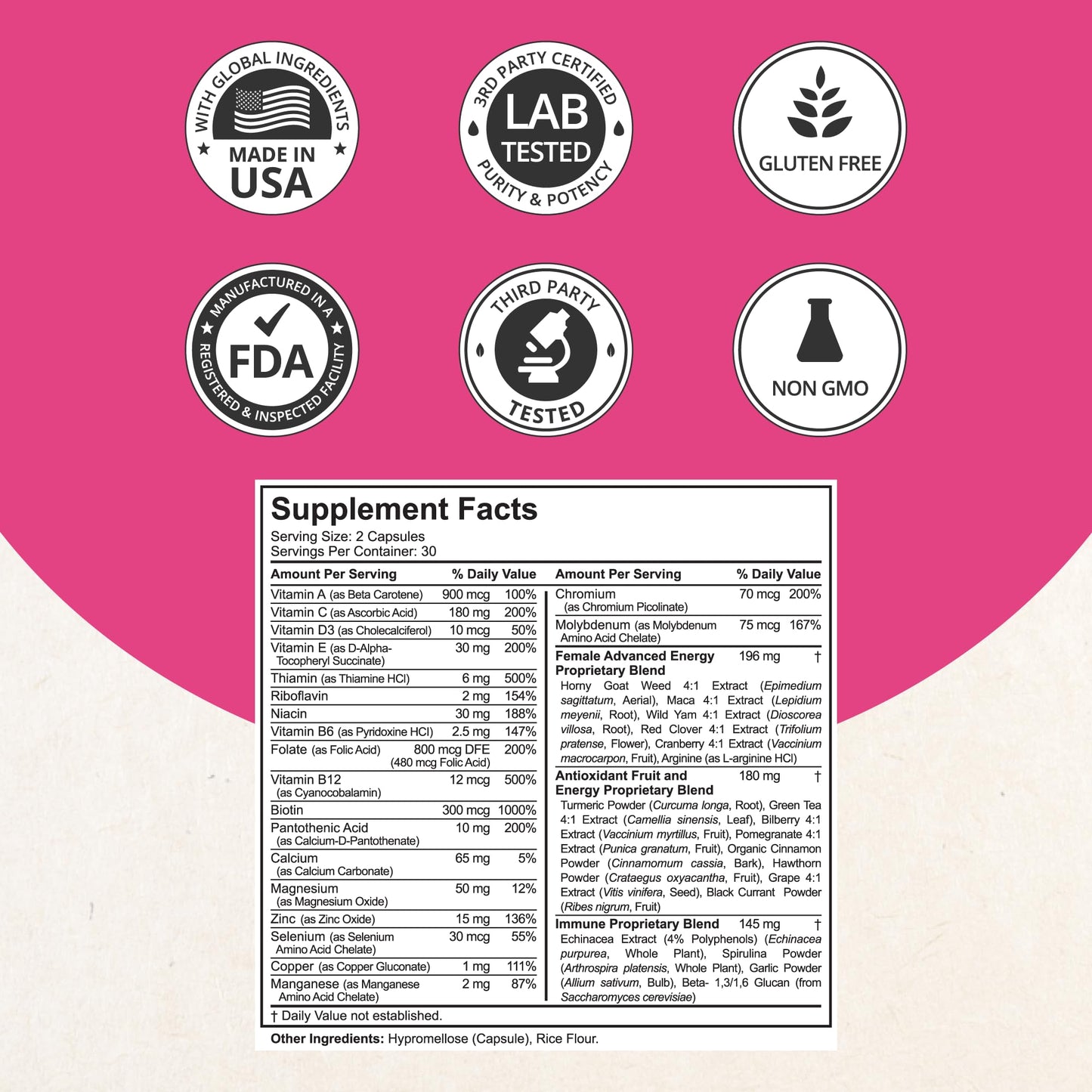 Multivitamin for Women with 39 Key Nutrients, Essential Vitamins, Minerals, Horny Goat Weed, Maca, Wild Yam, Red Clover, Cranberry, Arginine, Herbal Supplement | 60 Vegan Capsules | 1 Month Supply - dailyvitalstore