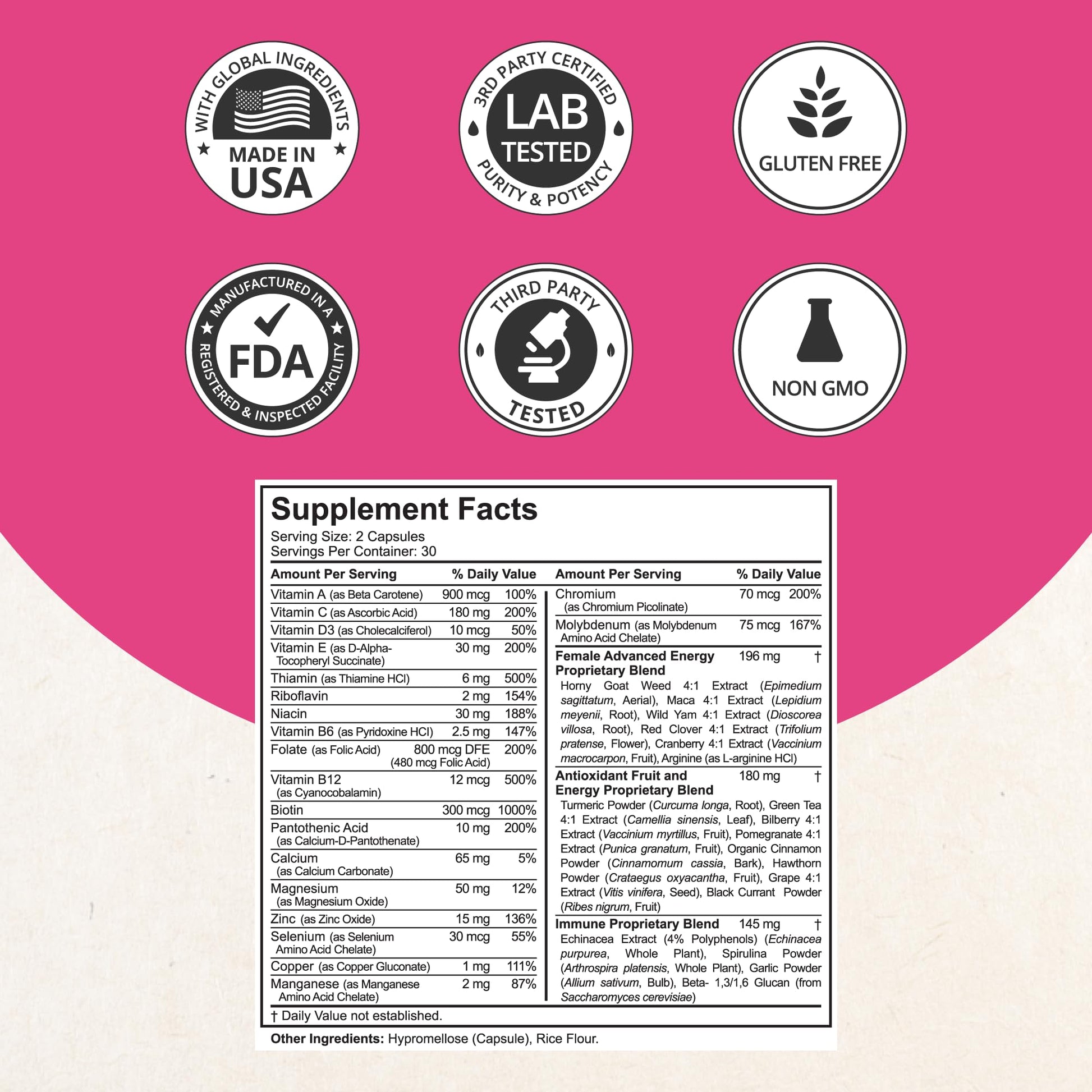 Multivitamin for Women with 39 Key Nutrients, Essential Vitamins, Minerals, Horny Goat Weed, Maca, Wild Yam, Red Clover, Cranberry, Arginine, Herbal Supplement | 60 Vegan Capsules | 1 Month Supply - dailyvitalstore