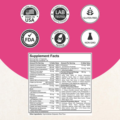 Multivitamin for Women with 39 Key Nutrients, Essential Vitamins, Minerals, Horny Goat Weed, Maca, Wild Yam, Red Clover, Cranberry, Arginine, Herbal Supplement | 60 Vegan Capsules | 1 Month Supply - dailyvitalstore
