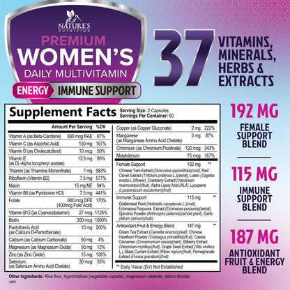 Multivitamin for Women - with Vitamins A, C, D, E, B6, B12, Zinc, Calcium & Magnesium, Womens Daily Multi Vitamin Multimineral Supplement for Bone Health, Energy & Immune Support - 120 Capsules - dailyvitalstore