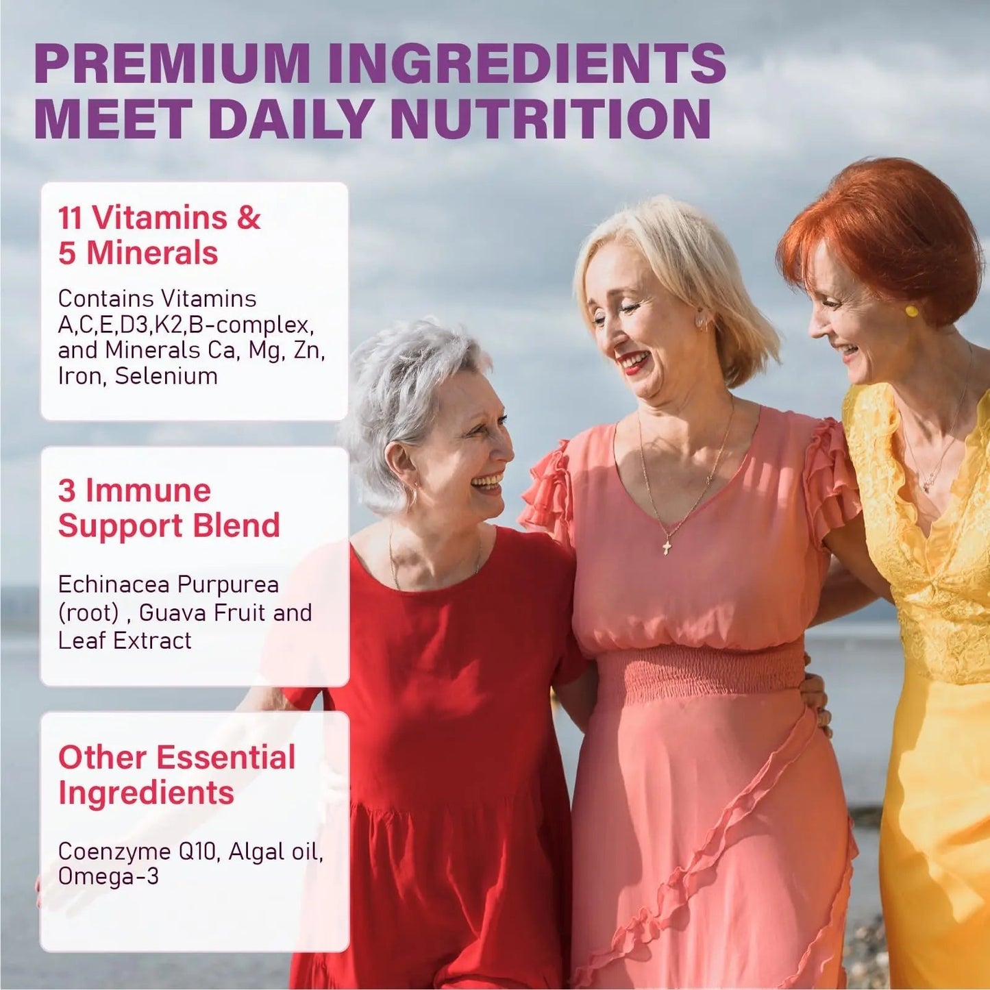 Multivitamin Gummies for Women 50 Plus - with Omega 3, Coenzyme Q10, Iron, Calcium, Zinc, Vitamin A, C, D3, E, K2, B Complex, Folate - dailyvitalstore