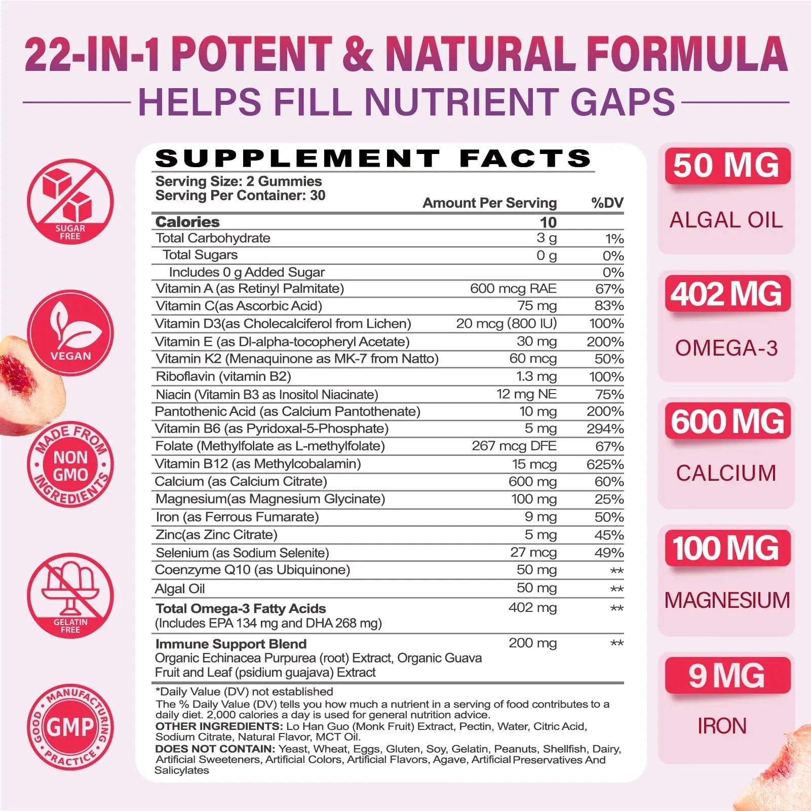 Multivitamin Gummies for Women 50 Plus - with Omega 3, Coenzyme Q10, Iron, Calcium, Zinc, Vitamin A, C, D3, E, K2, B Complex, Folate - dailyvitalstore
