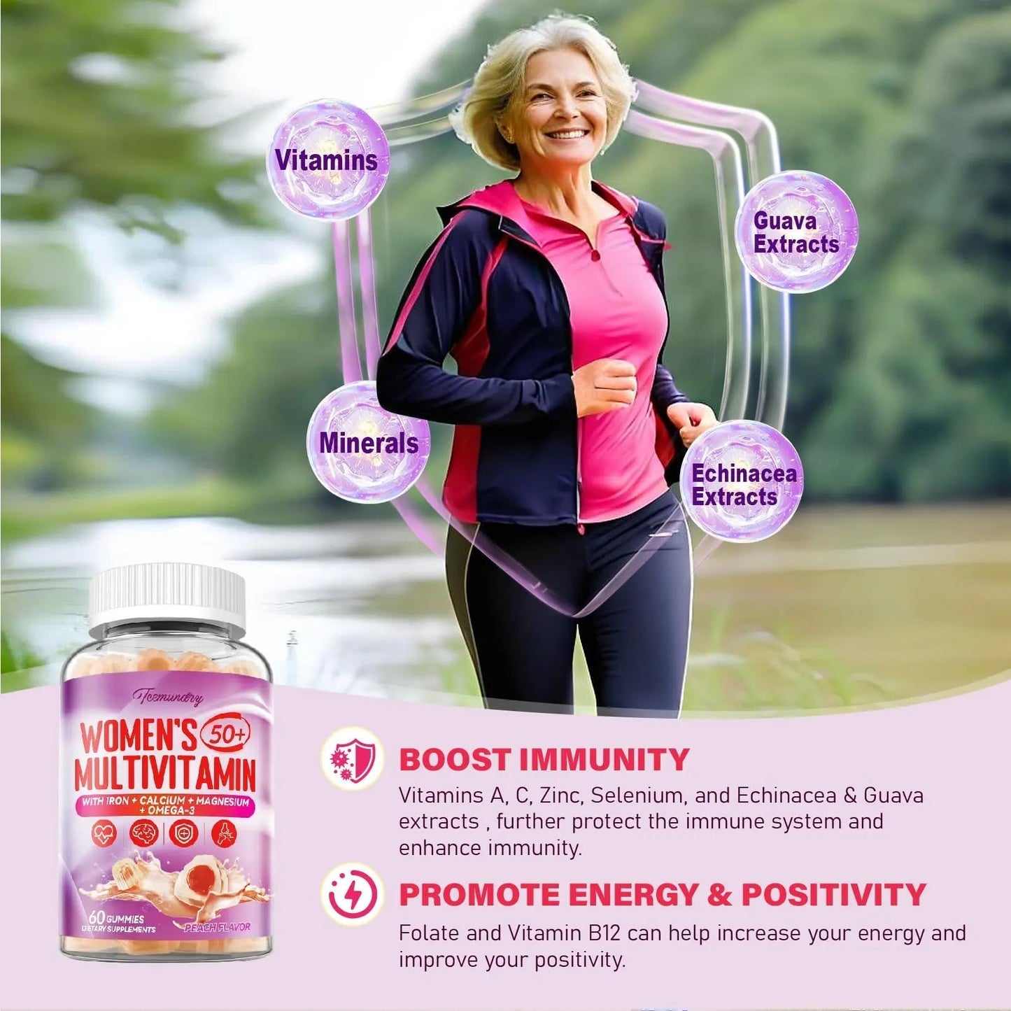 Multivitamin Gummies for Women 50 Plus - with Omega 3, Coenzyme Q10, Iron, Calcium, Zinc, Vitamin A, C, D3, E, K2, B Complex, Folate - dailyvitalstore